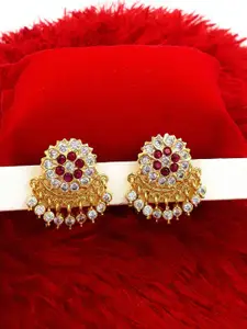 Anujeet Fashion Hub Gold-Plated American Diamond Studded Contemporary Drop Earrings