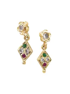 Anujeet Fashion Hub Gold-Plated American Diamond Studded Contemporary Drop Earrings