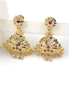 Anujeet Fashion Hub Gold-Plated American Diamond Studded Dangler Drop Earrings