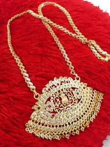 Anujeet Fashion Hub Gold-Plated AD Studded Big Lakshmi Dollar Necklace