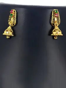 Anujeet Fashion Hub Gold-Plated American Diamond Studded Contemporary Jhumkas