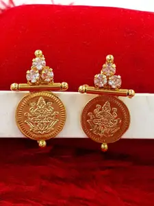 Anujeet Fashion Hub Gold-Plated American Diamond Studded Contemporary Drop Earrings