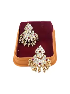 Anujeet Fashion Hub Gold-Plated American Diamond Studded Contemporary Drop Earrings