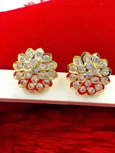 Anujeet Fashion Hub Gold-Plated American Diamond Studded Floral Studs Earrings
