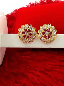 Anujeet Fashion Hub Gold-Plated American Diamond Studded Floral Studs