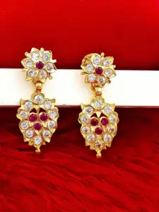 Anujeet Fashion Hub Gold-Plated American Diamond Studded Contemporary Drop Earrings