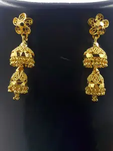 Anujeet Fashion Hub Gold-Plated Artificial Beaded Dome Shaped Jhumkas