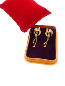 Anujeet Fashion Hub Gold-Plated American Diamond Studded Contemporary Drop Earrings