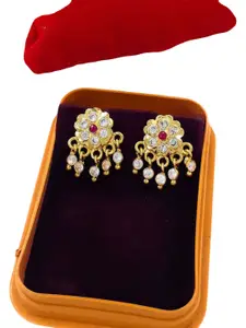 Anujeet Fashion Hub Gold-Plated American Diamond Studded Contemporary Drop Earrings