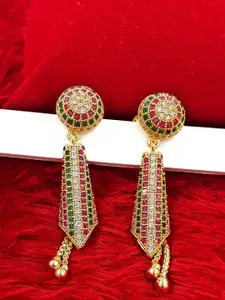 Anujeet Fashion Hub Gold-Plated American Diamond Studded Contemporary Drop Earrings
