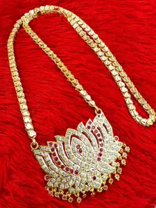 Anujeet Fashion Hub Gold Plated Crystals & American Diamond Studded Necklace
