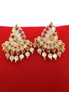 Anujeet Fashion Hub Gold-Plated American Diamond Studded Contemporary Drop Earrings