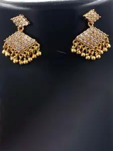 Anujeet Fashion Hub Gold-Plated Artificial Diamond Stones Studded And Beaded Drop Earrings