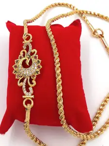Anujeet Fashion Hub Gold-Plated AD Studded Peacock Mop Necklace