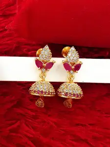 Anujeet Fashion Hub Gold-Plated American Diamond Stones Studded Contemporary Jhumkas