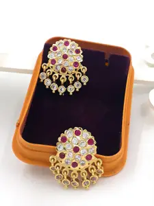 Anujeet Fashion Hub Gold-Plated American Diamond Stones Studded Contemporary Drop Earrings