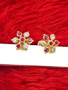 Anujeet Fashion Hub Gold Plated AD Studded Floral Shaped Studs