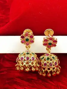 Anujeet Fashion Hub Gold Plated AD Studded Dome Shaped Jhumkas
