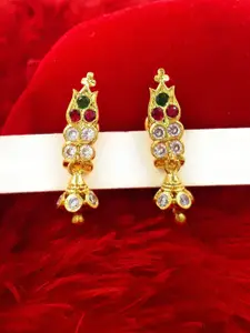 Anujeet Fashion Hub Gold-Plated Artificial Stones Studded Contemporary Drop Earrings