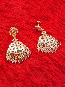 Anujeet Fashion Hub Gold-Plated American Diamond Stones Studded Teardrop Earrings