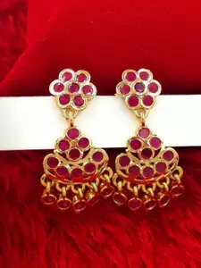 Anujeet Fashion Hub Gold-Plated American Diamond Studded Drop Earrings
