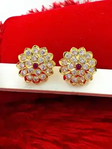 Anujeet Fashion Hub Gold Plated AD Studded Floral Shaped Studs