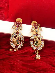 Anujeet Fashion Hub Gold-Plated American Diamond Stones Studded Contemporary Drop Earrings