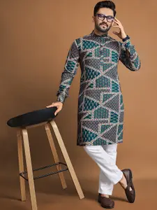Zurika Fashion Floral Foil Printed Mandarin Collar Cotton Straight Kurta
