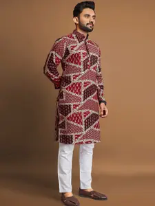 Zurika Fashion Floral Foil Printed Mandarin Collar Cotton Straight Kurta