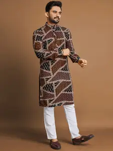 Zurika Fashion Floral Foil Printed Mandarin Collar Cotton Straight Kurta