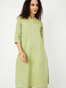 max Floral Yoke Design Thread Work Straight Cotton Kurta