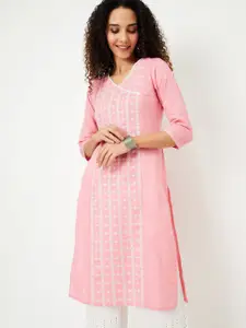 max Geometric Embroidered Thread Work Cotton Straight Kurta
