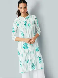 max Floral Printed Mandarin Collar Straight Cotton Kurta