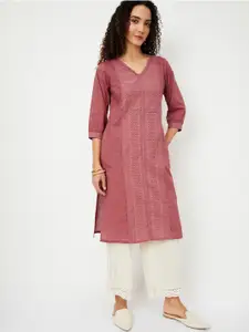 max Floral Woven Design V-Neck Straight Cotton Kurta