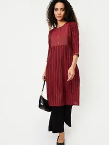 max Striped Thread Work Cotton Straight Kurta