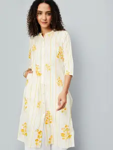 max Floral Printed Mandarin Collar Cotton Straight Kurta