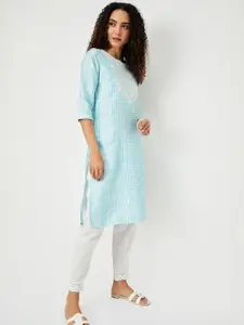 max Floral Embroidered Thread Work Straight Kurta