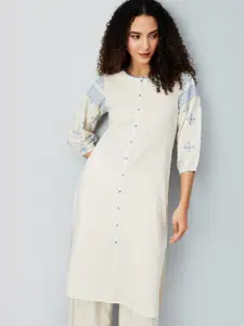 max Thread Work Puff Sleeves Cotton Straight Kurta