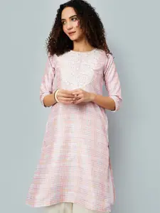 max Women Checked Floral Embroidered Straight Kurta