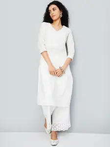 max Striped Thread Work Cotton Straight Kurta