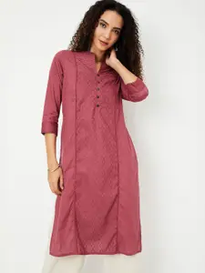 max Striped Woven Design Thread Work Cotton Straight Kurta