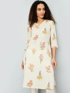 max Floral Printed V-Neck Straight Cotton Kurta