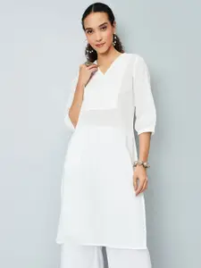 max Floral Thread Work Cotton Straight Kurta