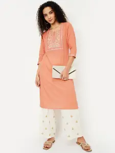 max Floral Yoke Design Thread Work Cotton Straight Kurta