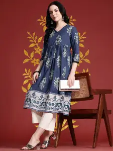 Anouk Women Floral Printed Pure Cotton Pleated A-Line Kurta
