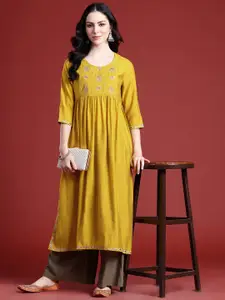 Anouk Floral Embroidered Sequinned Detail Empire-Style A-Line Kurta