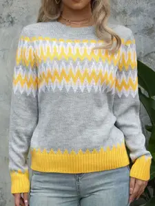 StyleCast x Revolte Women Self Design Pullover Sweaters