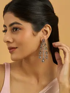 Kushal's Fashion Jewellery Victorian-Plated Zircon Studded Contemporary Drop Earrings