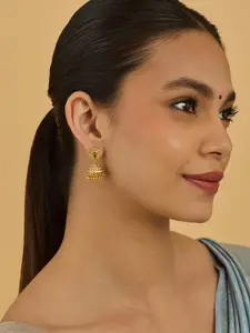 Kushal's Fashion Jewellery 92.5 Silver Gold Plated Stone Studded Dome Shaped Jhumkas