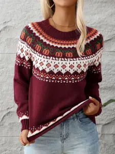 StyleCast x Revolte Women Round Neck Fair Isle Pullover